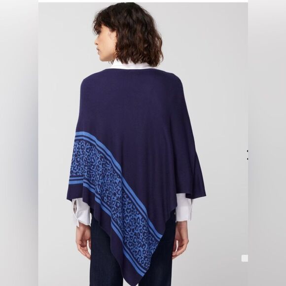 Chico’s Triangle Poncho Size S/M Leopard Stripe Knit Color Midnight Blue - Picture 1 of 11